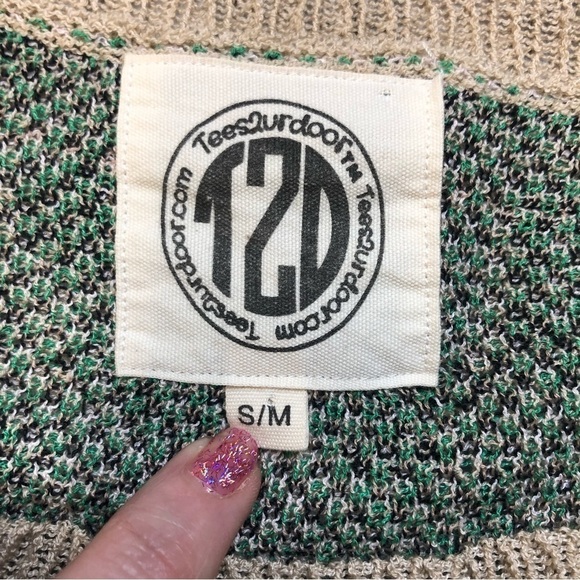 Tees2urdoor Oversized Floral Print Sweater Beige Black Green Size S/M - Picture 3 of 5